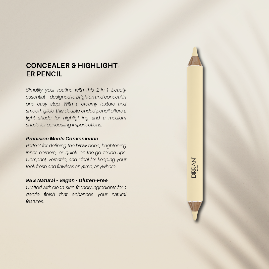 Dirran Organic Duo Concealer/Highlighter Pencil – 2-in-1 Coverage & Glow