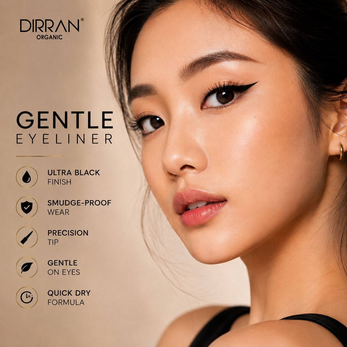Dirran Organic Black Liquid Eyeliner – Long-Lasting, Smudge-Proof, Gentle Formula